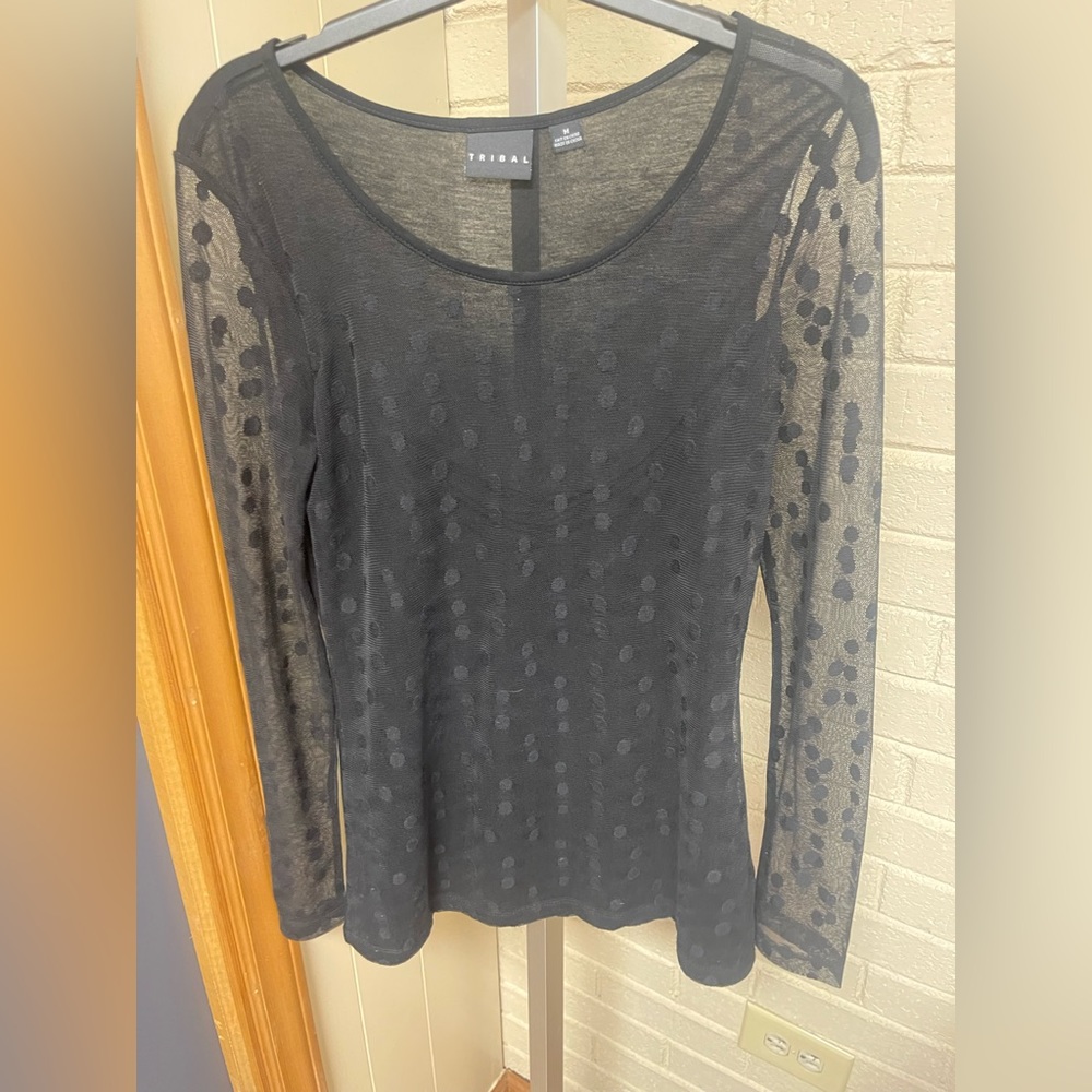 Tribal Black Dotted Sheer Sleeve Top - Picture 5 of 8